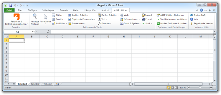 Excel 2010 mit ASAP Utilities